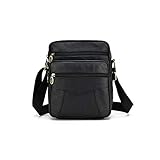 LANGING Leder Aktentasche Kleine Umhängetasche Schwarz Crossbody Satchel Business Tasche für Männer, Schwarz , M, Schulranzen