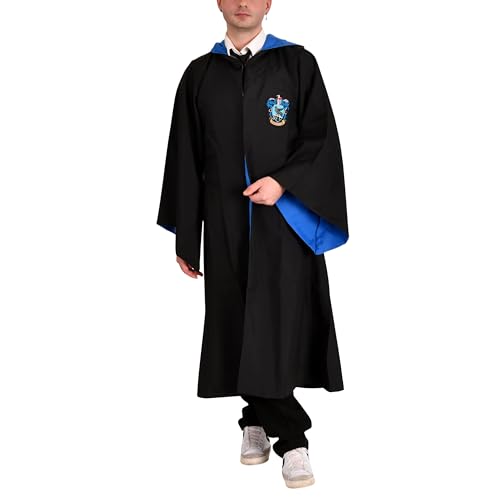 Elbenwald Harry Potter Ravenclaw Robe - Kostümumhang für Zauberer und Hexen von Hogwarts - Umhang für Cosplay Events Halloween Karneval in Schwarz Blau - XS