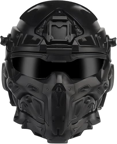 Tactical Airsoft Paintball Helm Full-Covered Gesicht Schutzhelm, mit HD Kopfhörer, Visier, Anti-Nebel Fan und Nachtsichtgerät Halterung, Für Halloween OutdoorCS Cosplay