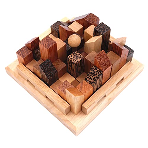 ROMBOL Stadtpuzzle - variantenreiches Denkspiel für Knobel-Fans aus Holz, Modell:City Premium