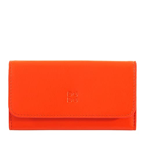 DUDU Schlüsseletui aus farbigem Leder, mit 5 Schlüsselringen, minimalistisches Design, mit Knopfverschluss Orange