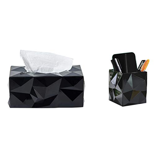 LaoZan Zuhause Tücherbox Hohe Kapazität Box für Kosmetiktücher Taschentuchbox fur Büro Restaurant Schule (Schwarz,21 * 12.5 * 9.5 + 9.8 * 9.8 * 10.1 cm)
