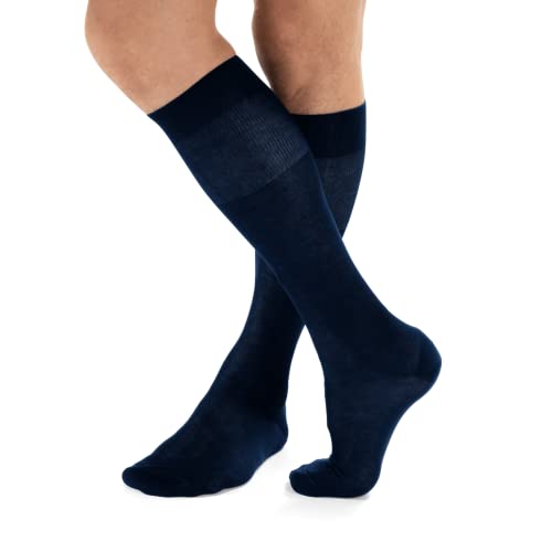 LANCETTI 6 Paar klassische elegante lange Socken für Männer in Lisle Made in Italy - (39-41) Blau