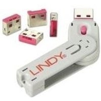 Lindy USB Typ A Port Schloss, pink Vier Port Schlösser für USB mit Schlüssel sind die ideale Lösung, um schnell USB Ports gegen unberechtigten Zugriff zu sichern (40450)