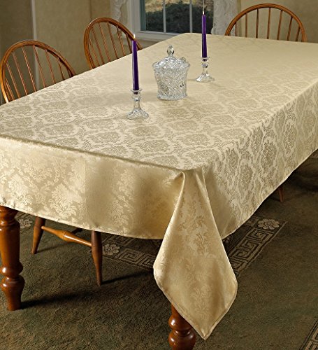 Violet Linen European Damask Design Oblong/Rectangle Tablecloth, 60" x 84", Gold