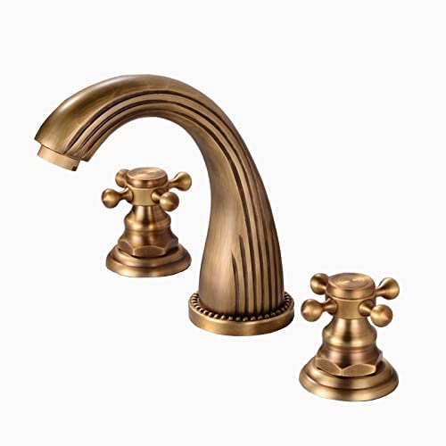 Wasserhahn Compatible with Badezimmer-Waschbecken, 3-teilig, Badezimmer-Waschbecken-Wasserhahn aus Messing, 20,3 cm, Drei-Loch-Badezimmer-Wasserhahn, antike Messing-Badezimmerarmaturen Compatible with