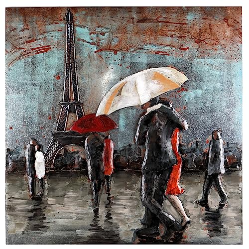 H4L Wandbild Metallbild Relief Unikat 3D-Optik Rainy Paris handgefertigt 100x100cm