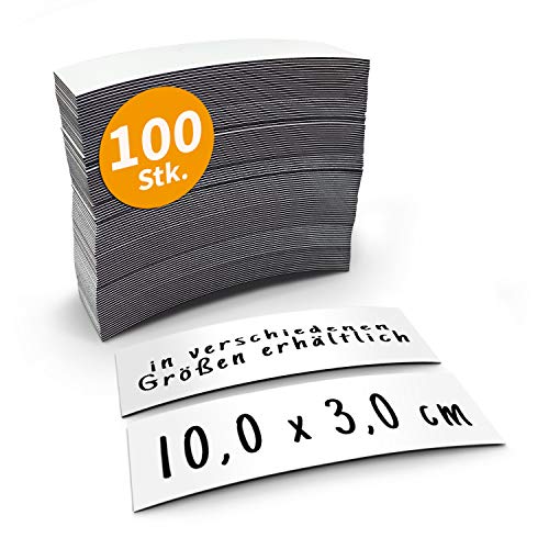 Betriebsausstattung24® 100 beschreibbare Magnetetiketten Magnet | 10,0 x 3,0 cm | Folienstreifen in weiß
