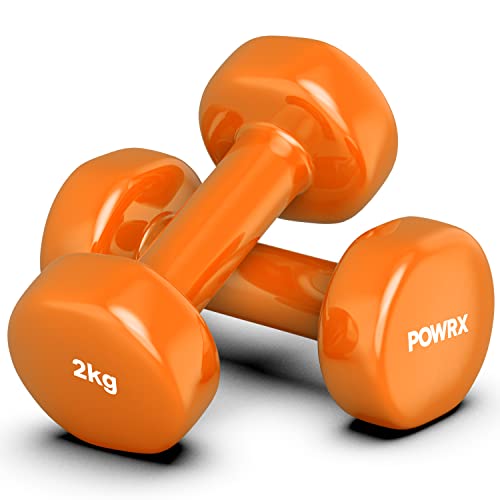 Vinyl Hanteln Paar (2 x 2 kg (Orange)) Ideal für Gymnastik Aerobic Pilates 0,5 kg – 10 kg I Kurzhantel Set