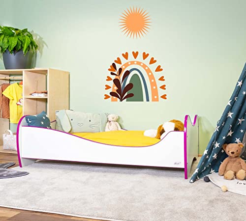 Alcube Kinderbett Swinging Pink Edge 160 x 80 cm mit Rausfallschutz, Lattenrost und Matratze MDF beschichtet
