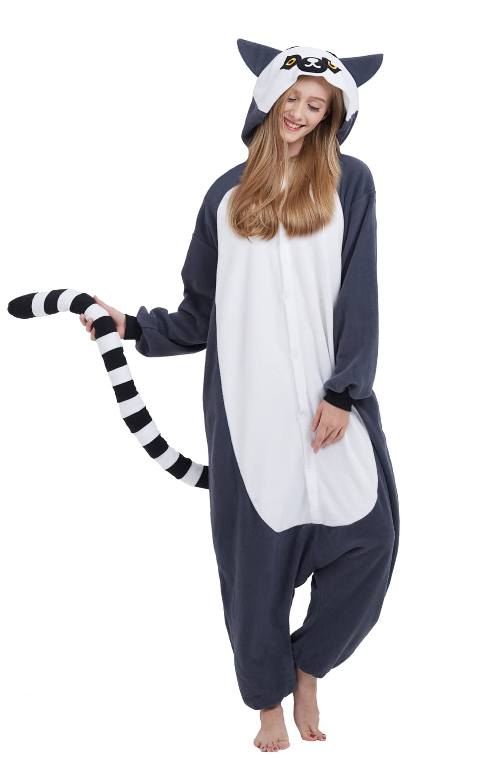 Magicmode Unisex Pyjamas Jumpsuit Tierkostüm Onesie Damen Herren Karneval Nachtwäsche Lemur