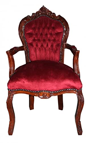 Casa Padrino Barock Esszimmer Stuhl mit Armlehnen Bordeaux/Braun