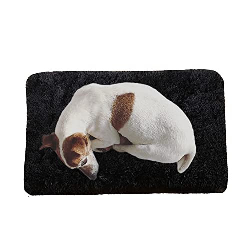 Große Hundebett-Matratze, Plüsch-Haustierbett-Matte mit rutschfester Unterseite, beruhigendes Hundebettkissen, waschbar, abnehmbarer Bezug, XL-120 x 90 x 12 cm, Schwarz