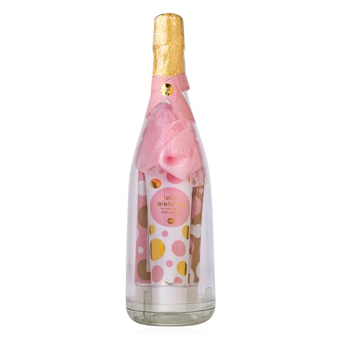 accentra - LET'S CELEBRATE Geschenkset in wiederverwendbarer Geschenkbox (Flasche Champagner-Optik) zur Entspannung für Frauen zum Geburtstag oder Valentinstag 4-Teiliges Wellness Pflegeset