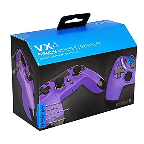 Gioteck - VX4 Violetter drahtloser Bluetooth-Controller für PS4 und PC Gamepad, Joystick-Bewegung und Vibrationsunterstützung Ergonomisches Design & Akku Aufladen Audio-Port/Buchse 3,5MM
