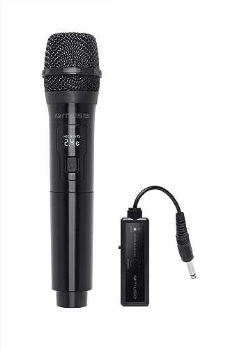 MUSE MC30WI Inhalambrisches Mikrofon mit weißem LED-Display, Übertragung 2,4 g, wiederaufladbarer Akku am Mikrofon und Empfänger.