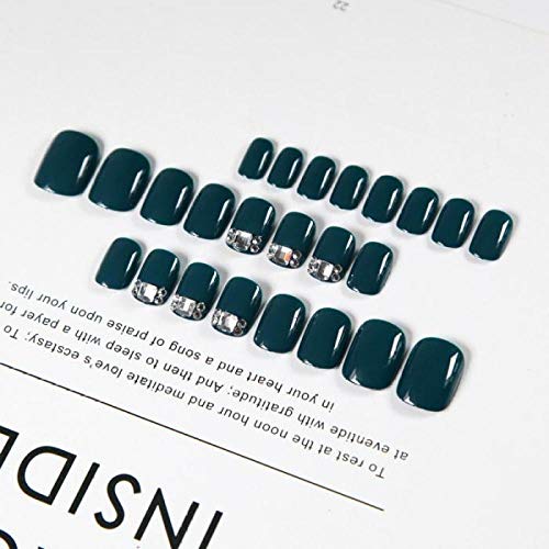 CSCH Künstliche Nägel 24 Stück Marineblau Falsche Nägel Volle Abdeckung Künstliches Volldiamant Design 3D Gefälschte Nägel Kurze Nail Art Tipp mit Kleber drücken auf