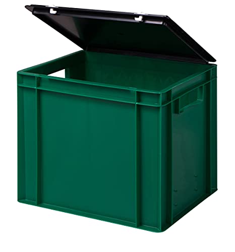 Stabile Profi Aufbewahrungsbox Stapelbox Eurobox Stapelkiste mit Deckel, Kunststoffkiste lieferbar in 5 Farben und 21 Größen für Industrie, Gewerbe, Haushalt (grün, 40x30x33 cm)