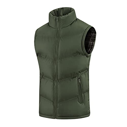 Linarun Herren Weste Steppweste mit Reißverschluss Taschen Stehkragen Daunenweste Futter mit Kletttasche Bodywarmer Outdoor Winterweste (M, Grün)