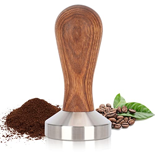 Tamper, 51mm 304 Edelstahl Espresso Tamper mit Holzgriff Kaffeemehlpresser - Barista Stempel für Siebträger Kaffeemaschine