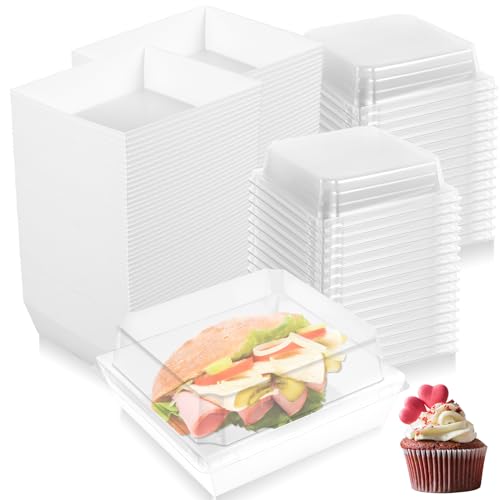 Papierdessertkästen mit klaren Deckeln 20oz wiederverwendbare Wurstwurstboxen 50pcs Fettresistente Kuchenscheibenscheibenbehälter versiegelte Cupcake -Aufbewahrungsbox(Weiße karte)