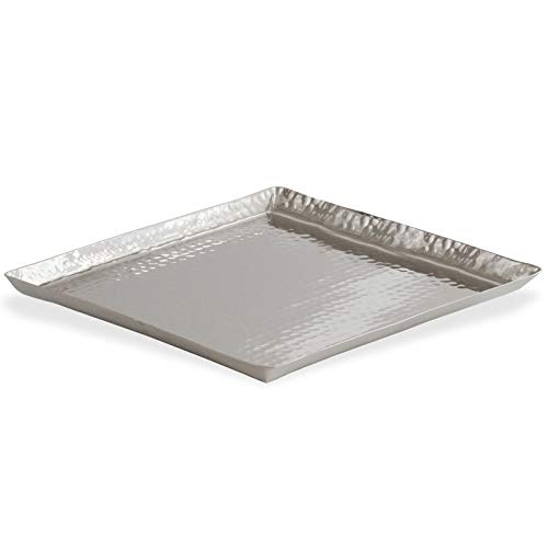 großes quadratisches XL Aluminium Tablett gehämmert 40x40 cm - flaches Serviertablett für Speisen oder als Dekotablett zu Ostern oder Weihnachten