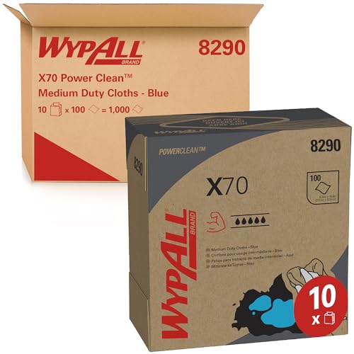 WypAll X70 Power Clean Blue Reinigungstücher 8290 – wiederverwendbare Tücher – 10 Pop-Up-Boxen x 100 blaue, saugfähige Tücher (insgesamt 1.000 Stück)