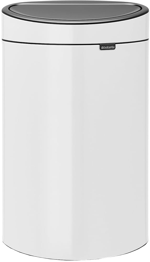 Brabantia 114984 Touch Bin New mit herausnehmbaren Kunststoffeinsatz, 40 L, Edelstahl, weiß, 32.8 x 48.3 cm