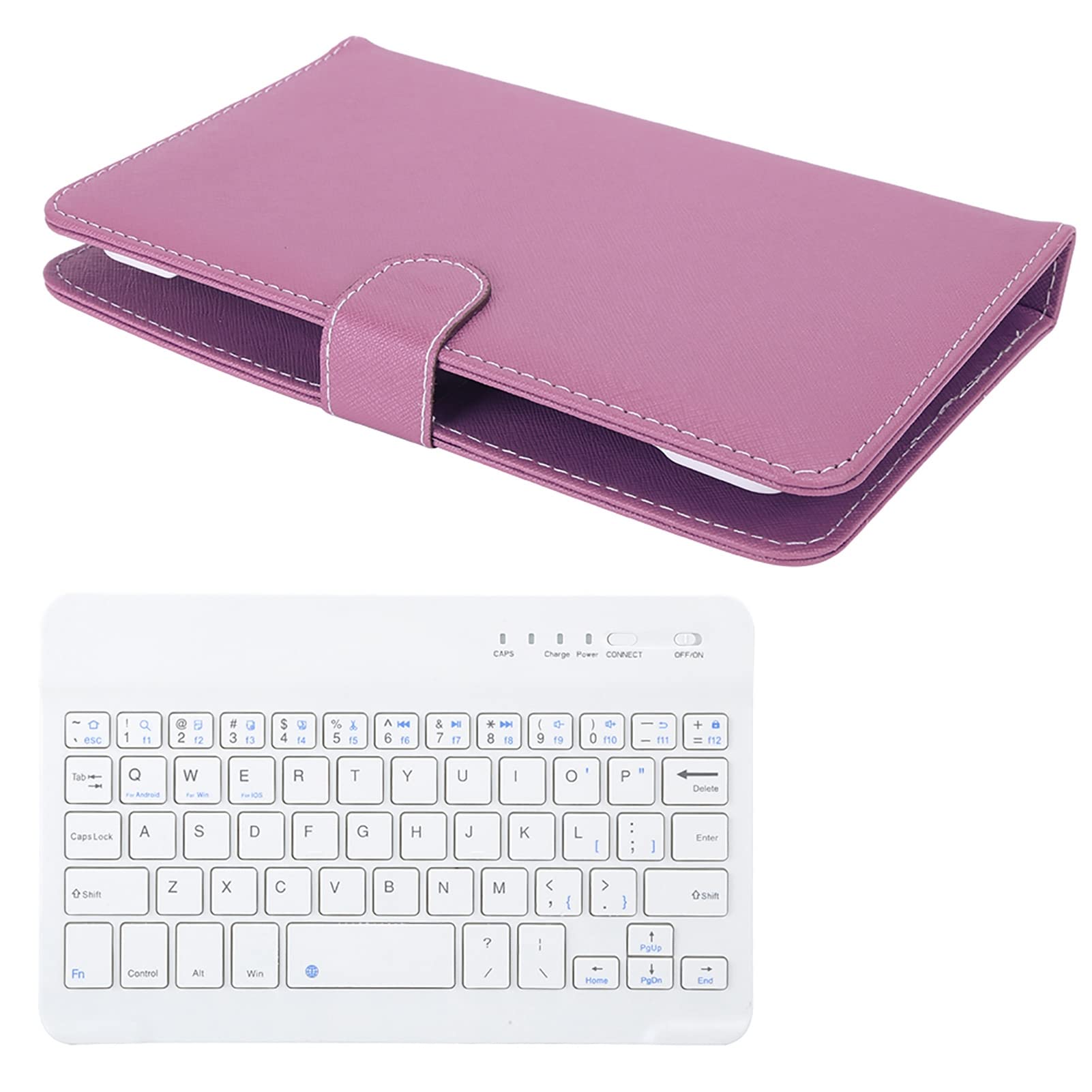Lazmin Tragbare Bluetooth-Tastatur mit Telefonhalter, 7-Zoll-Wireless-Tastatur Ultra Slim mit PU-Ledertasche für 4,5-6,8-Zoll-Bildschirmtelefone(Lila)