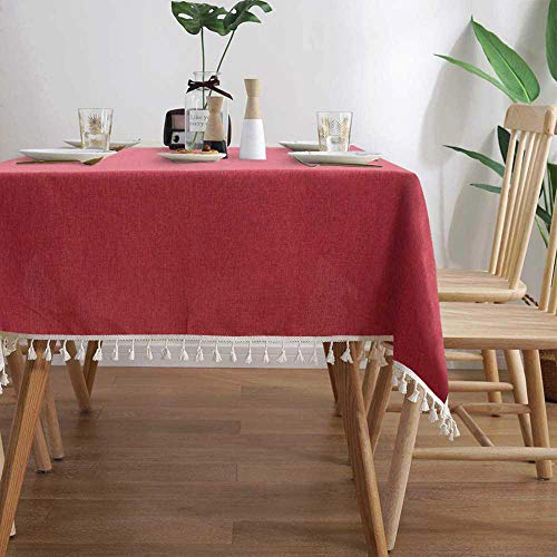 Rechteck Tischdecke ，Abwaschbar Leinen Tischtuch，105x270cm(41.33x106.29in) Tischdekoration ，für Home Küche Dekoration Verschiedene ,Rot
