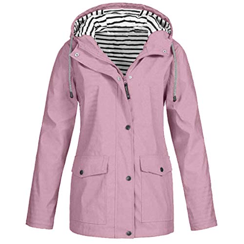 OverDose Damen Winter Sport Style Solide Regenjacke Outdoor Plus Jacken Wasserdichter Regenmantel mit Kapuze Windproof Light Funktionsjacke Open Jacke (U-Rosa,EU-38/CN-M)