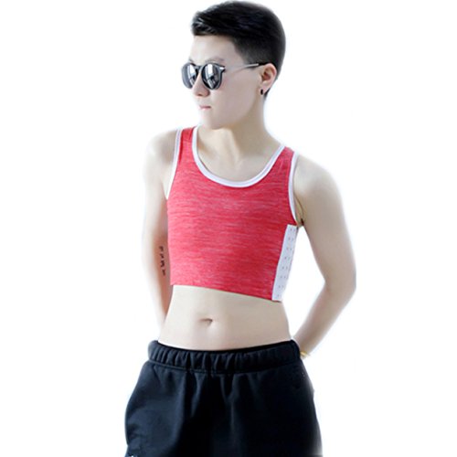 BaronHong Tomboy Trans Lesbische Baumwolle Brust Binder Plus Size Short Tank Top mit stärkeren Gummiband (rot, XL)