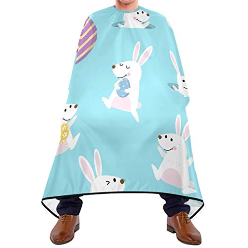Shaving Beard Hairdressing Haircut Capes - Happy White Bunny Professional Waterproof with Snap Closure Adjustable Hook Unisex Hair Cutting Cape