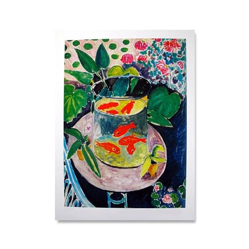 Henri Matisse Goldfisch mit Katze Poster Drucken Kunst Leinwand Malerei Modern abstrakte Wohnzimmer Wand Wohnkultur Bilder (Color : A, Size : 60x90cm No Frame)