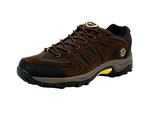 Wildora® Herren Wanderschuhe atmungsaktive Trekkingschuhe rutschfeste Outdoor Schuhe (Dunkelbraun-Gelb,45)