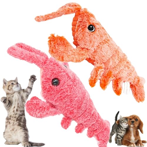 FOTTEPP Furry Fellow Interactive Dog Toy Lobster, Wiggly Lobster Dog Toy, Floppy Lobster Interactive Dog Toy, USB Charging Jumping Lobster Cat Toys (Pink+Skin)