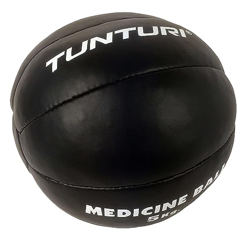 Tunturi Medizinball mit 5 kg, Gewichtsball in Schwarz, Kunstleder