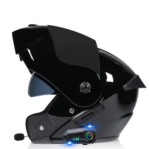 RHBDDHV Motorradhelm mit Bluetooth Motorrad Klapphelm ECE Zertifizierter mit Anti-Fog-Doppelvisier Integralhelm Sturzhelm mit Mikrofon für Automatische Antwort Moped Helm für Herren Damen