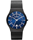 Skagen Herrenuhr Sundby Titanium, DreizeigerDatumswerk, 42mm Midnight Titanium Gehäuse mit EdelstahlMeshArmband, T233XLTMN