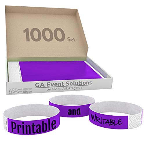 1000 Eintrittsbänder aus Tyvek zum selbst gestalten und bedrucken in Lila von GA Event Solutions - Party Einlassbänder, Festival Armbänder für dein Event