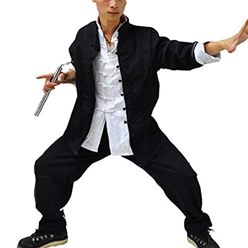 Herren 3 Anzüge Tang Kung Fu Tai Chi Kampfkunst Jacke + Shirt + Hosen Schwarz XL
