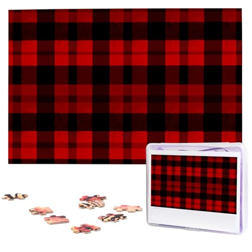 Plaid Red and Black Puzzles 1000 Pieces Personalized Jigsaw Puzzles Photos Puzzle for Family Picture Puzzle for Adults Wedding Birthday (29.5" x 19.7")