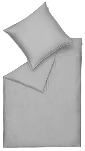 Bettwäsche Pure 135x200 grau - Bettwäsche Baumwolle - Bettwäscheset mit Kopfkissenbezug 2teilig - Kissenbezug 80x80