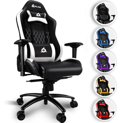 KLIM Esports Gaming Stuhl + Mit Lenden- und Nackenstütze + Verstellbar Gaming Sessel + Ergonomisch PC Stuhl + Kunstleder und Premium-Materialien + Weißer Gamer Stuhl 2020 Version Gaming Chair