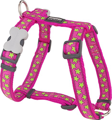 Red Dingo Designer Hundegeschirr, limettengrüne Sterne auf Hot Pink, 20mm x Halsumfang: 36-59cm / Körper 45-66cm Größe M