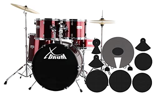 XDrum Semi 22" Standard Schlagzeug Lipstick Red (22" BD, 14" x 5" SD, 12" + 13" TT, 16" FT, inkl. Dämpferset) rot