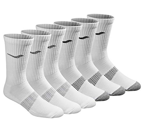 Saucony Men's Big & Tall Run Dry Athletic Crew Socks, White (6 Pairs), Shoe Size: 13-15
