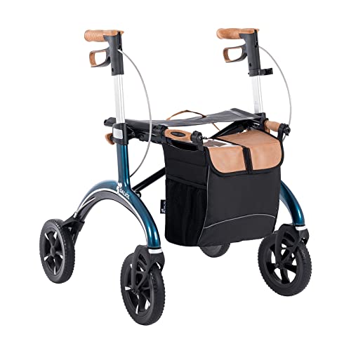 Saljol Carbon Rollator, 5,6 kg Leichtgewichtrollator mit Sitz, Tasche, faltbare Outdoor-Gehhilfe, Sitzhöhe 54 cm, blau