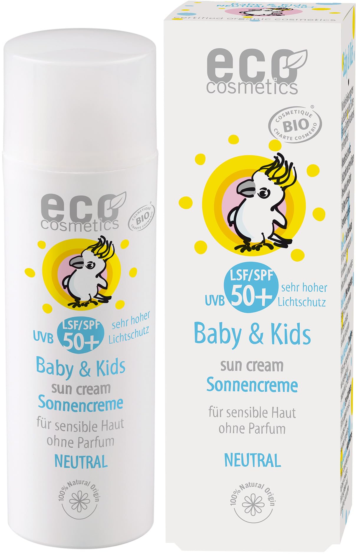 eco cosmetics Baby Sonnencreme LSF50+ neutral, wasserfest, vegan, ohne Mikroplastik, Naturkosmetik für Gesicht und Körper, 1 x 50ml