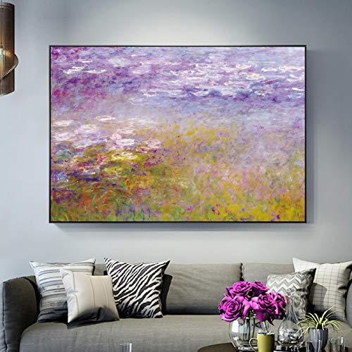 Claude Monet Seerose Gemälde auf Leinwand Wandkunst Leinwanddrucke Monet Landschaft Leinwandbilder Bild für Wohnzimmer 80x120cm Rahmenlos